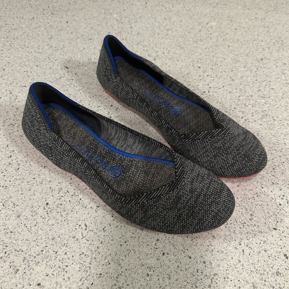 Rothy's Birds Eye Charcoal Rounded Toe Flat 8.5